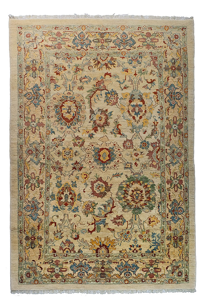 Tappeto Ziegler Sarugh Sultanabad 300x203 cm in lana deco motivo floreale aperto crema e azzurro polvere