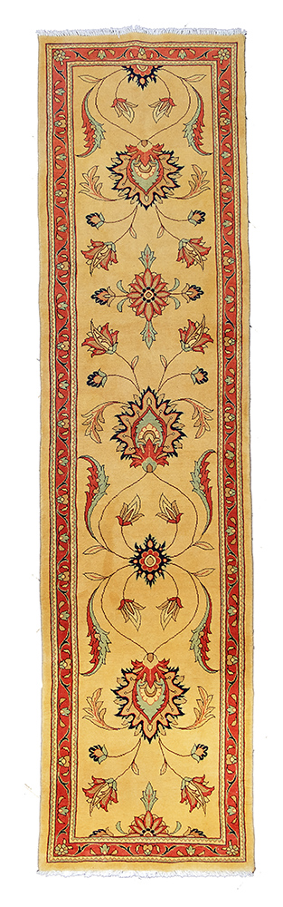 Tappeto passatoia Sarugh Ziegler oro 352x80 cm in pura lana gold con motivi floreali e bordura corallo