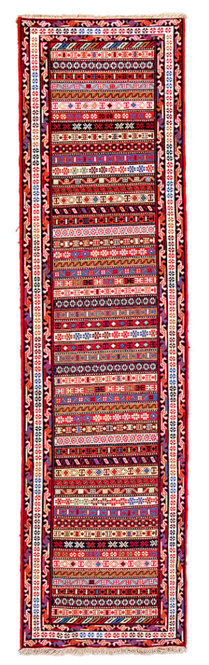 Tappeto passatoia Sumak Mogan 290x80 cm corsia persiana in lana a righe geometriche multicolore