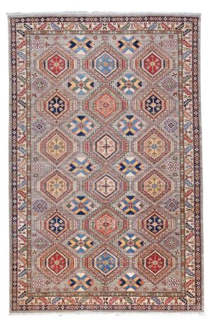 Tappeto Ziegler disegno sultani 311x203 cm in lana gold super fine con medaglioni geometrici su campo grigio